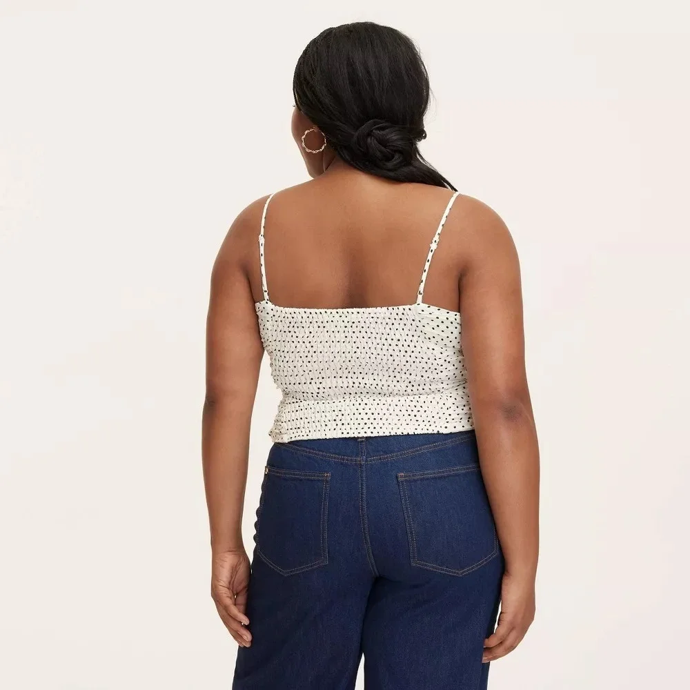 New! Kate Spade x Target Small Mini Polka Dot Ruched Linen Tank Top White Size S